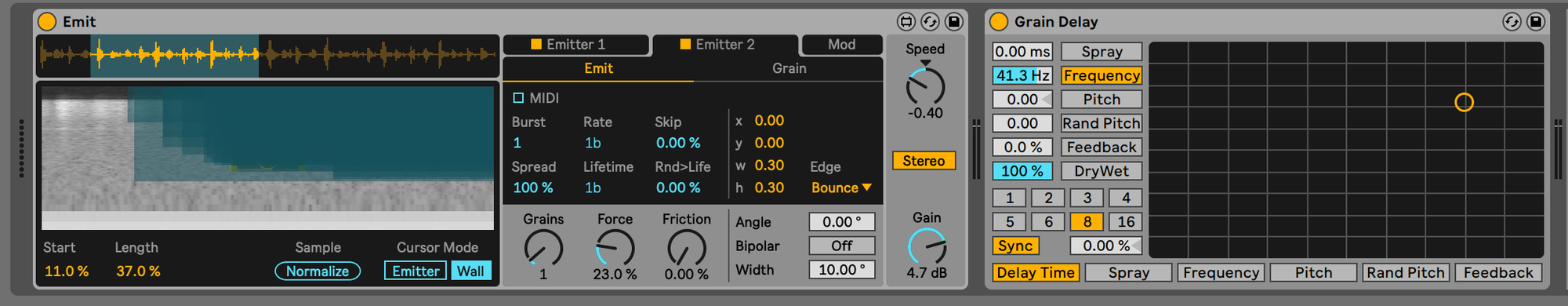 Using the Emit & Grain Delay plugin in Ableton Live
