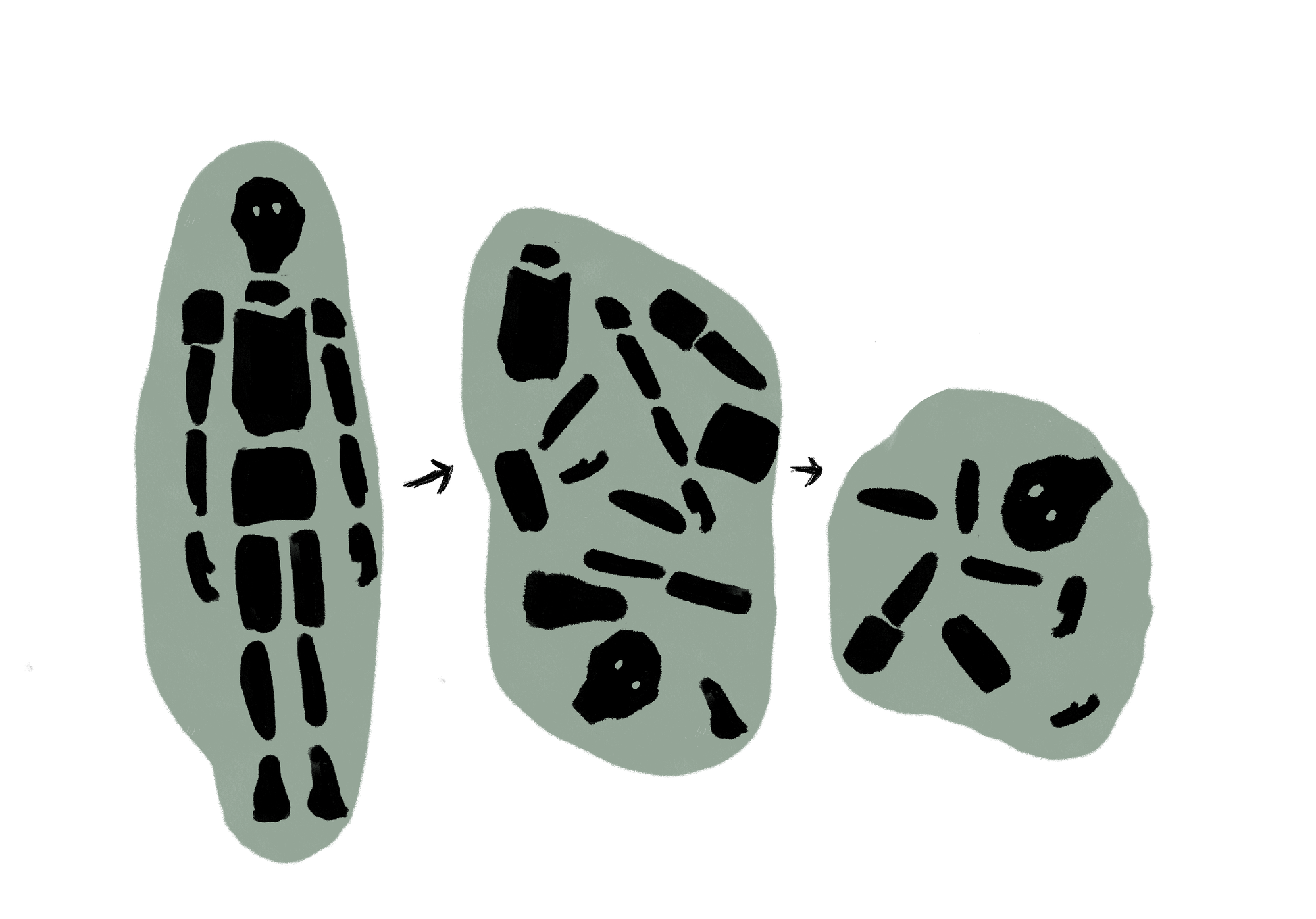 A depiction of the floating controller that changes as you enter different regions. Different body parts float around, and some of the body parts disappear as you move to another area.